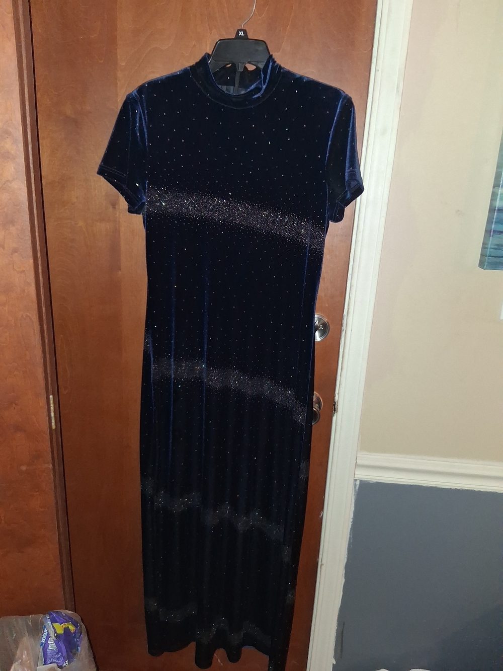 Jessica Howard Navy Velvet Maxi Dress with Sparkle